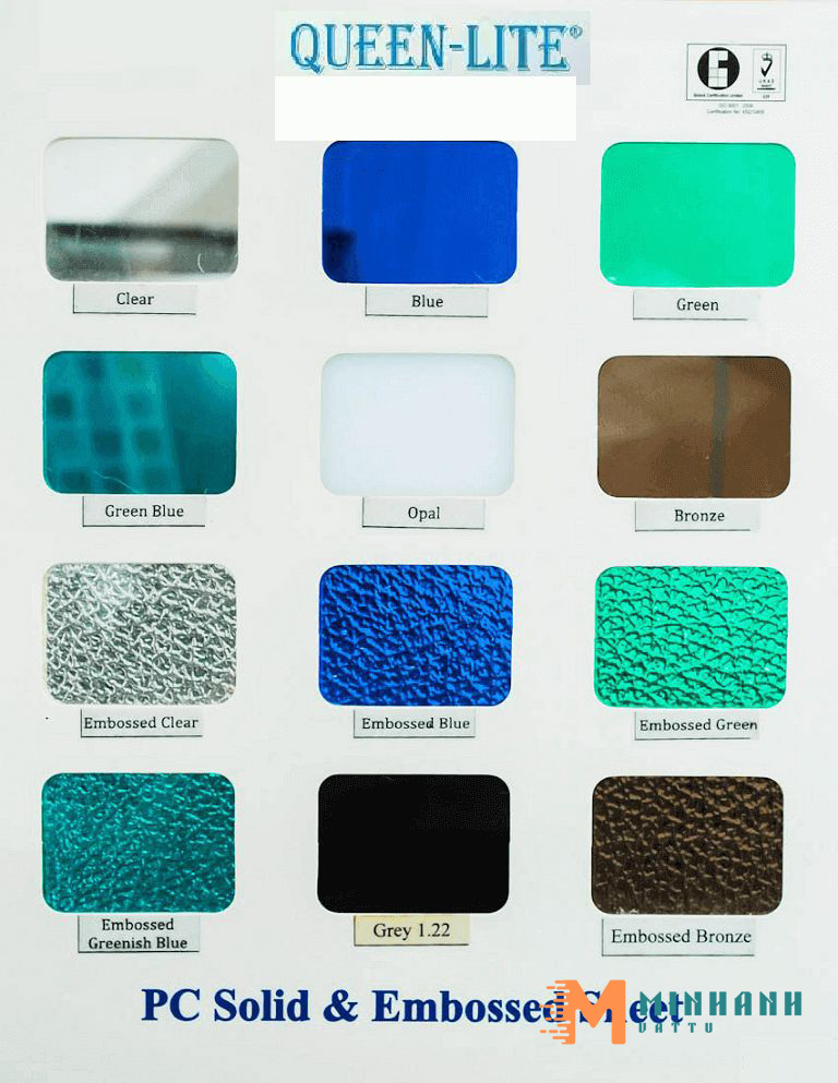 Bảng màu và hình ảnh chi tiết từng loại của tấm Poly Queenlite nhập khẩu Malaysia