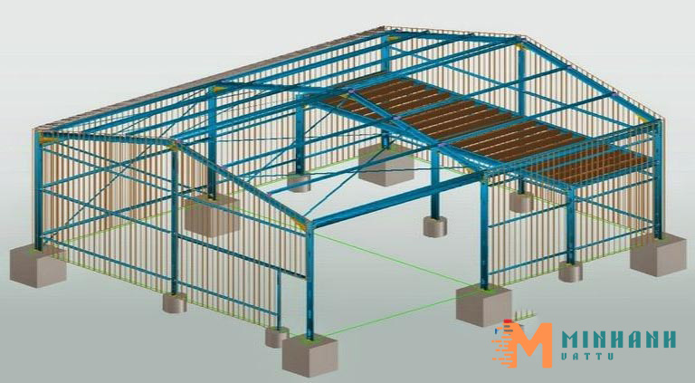 Mẫu thiết kế 3D của hệ thống thép nhà thép tiền chế 2 tầng