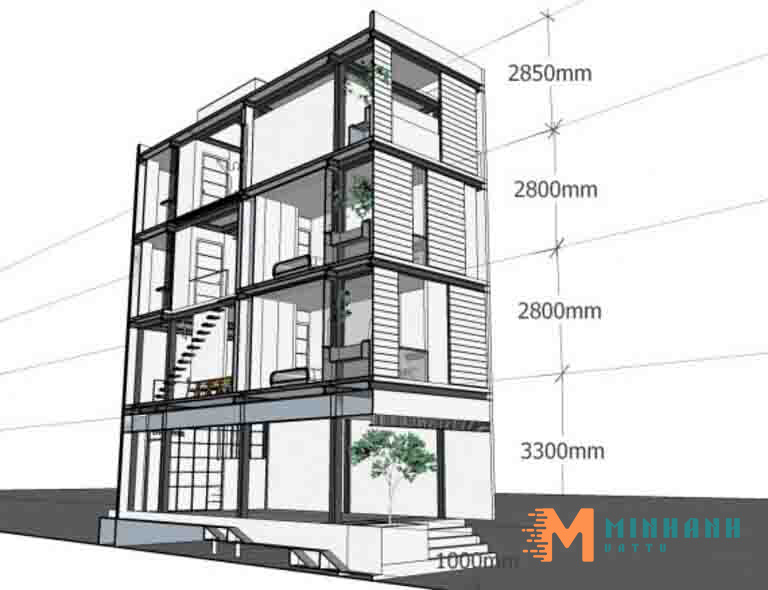 Cấu trúc căn nhà tiền chế 4 tầng khi lắp đặt có thể thay đổi đa dạng