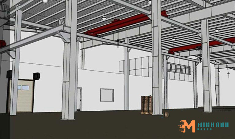 Bản vẽ thiết kế 3D công trình nhà xưởng lắp đặt cầu trục